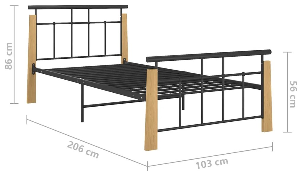 Estrutura de cama 90x200 cm metal e madeira de carvalho maciça