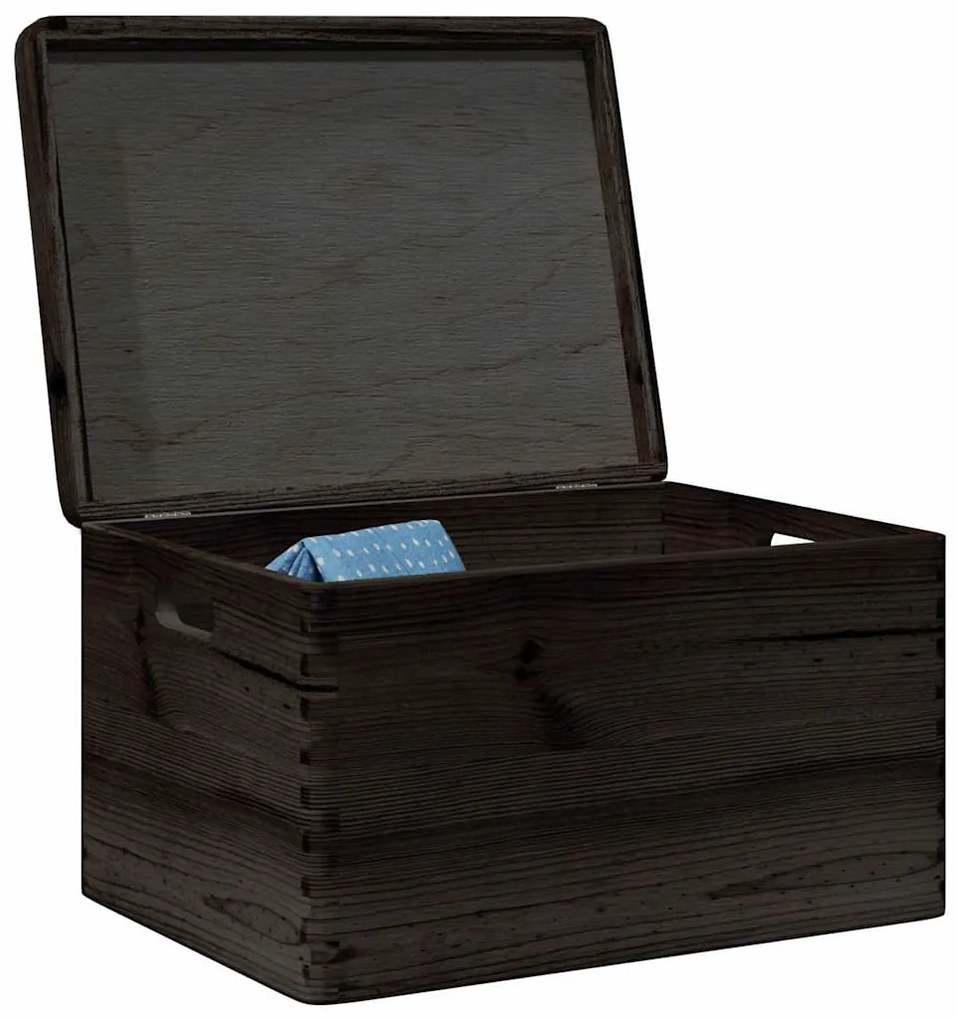 Caixa madeira tampa pegas preta 40x30x23cm pinho madeira maciça