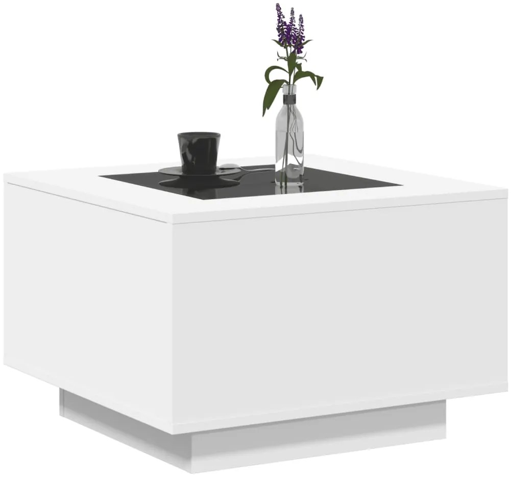 Mesa de centro c/LEDs 60x60x40cm contraplacado branco brilhante