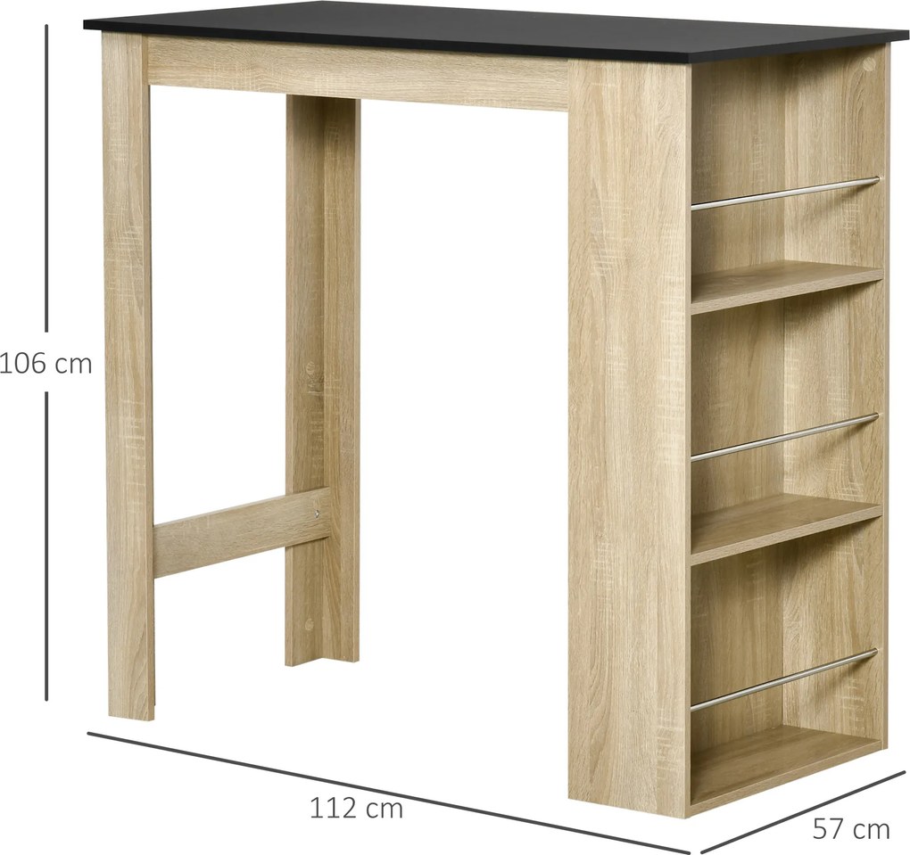 Mesa de Bar de Cozinha, 112 x 57 x 106 cm (BANCOS NÃO INCLUIDOS), 3 Prateleiras, Cor Carvalho Claro