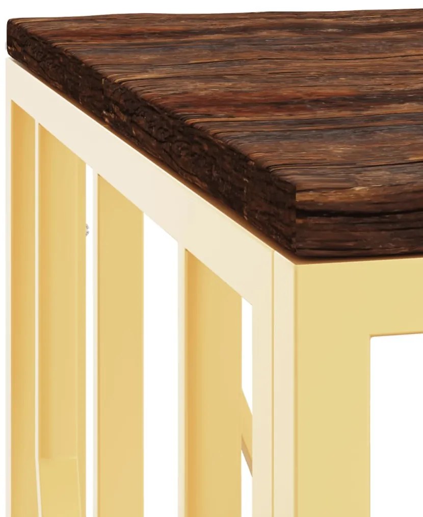Mesa de centro aço inoxidável/madeira recuperada maciça dourado