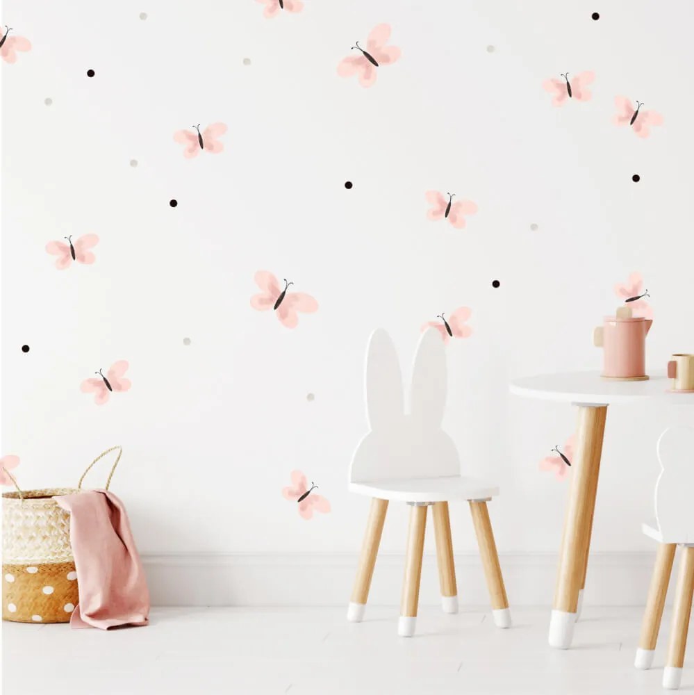 Borboletas cor-de-rosa - autocolantes de aguarela para a parede
