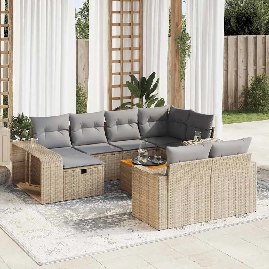 11 pcs conjunto sofás de jardim c/ almofadões vime PE bege