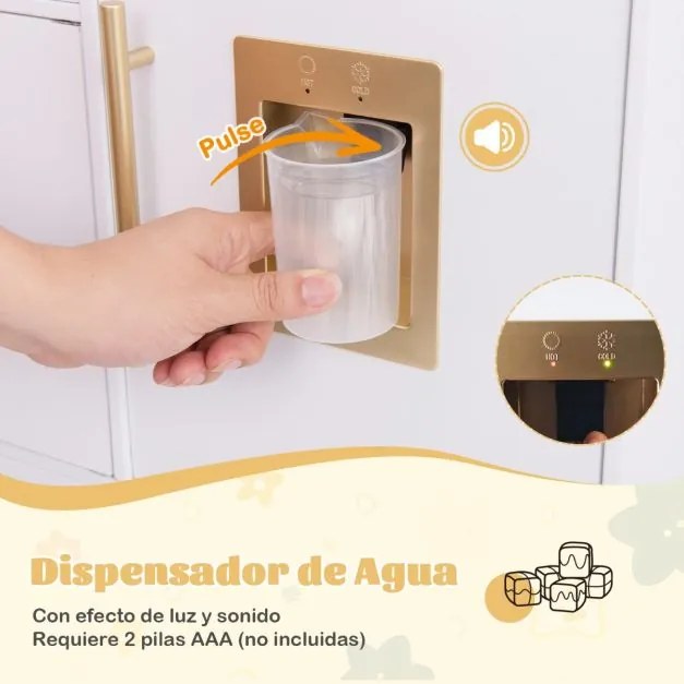 Cozinha de brincar para crianças com cafeteira Lava-loiça Torneira Fogão Dispensador de água Forno micro-ondas Forno Utensílios Cortina Sons e luzes B
