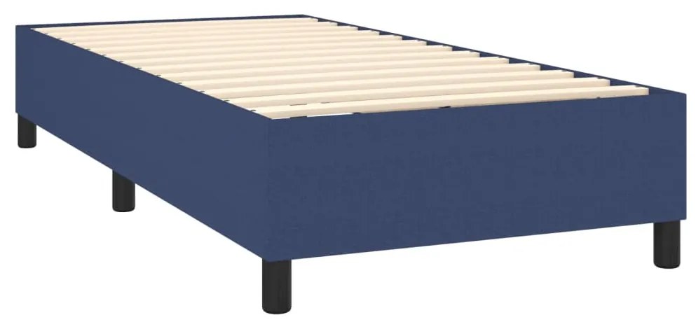 Cama box spring c/ colchão e LED 100x200 cm tecido azul