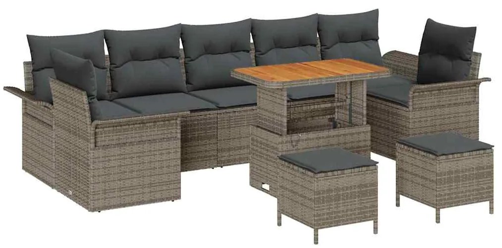 Conjunto de Sofás de Jardim VidaXL com Almofadas Cinza Rattan Acácia 1