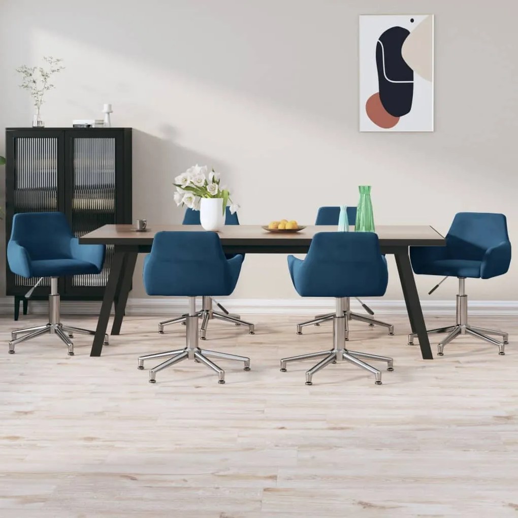 vidaXL Cadeiras de jantar giratórias 6 pcs veludo azul