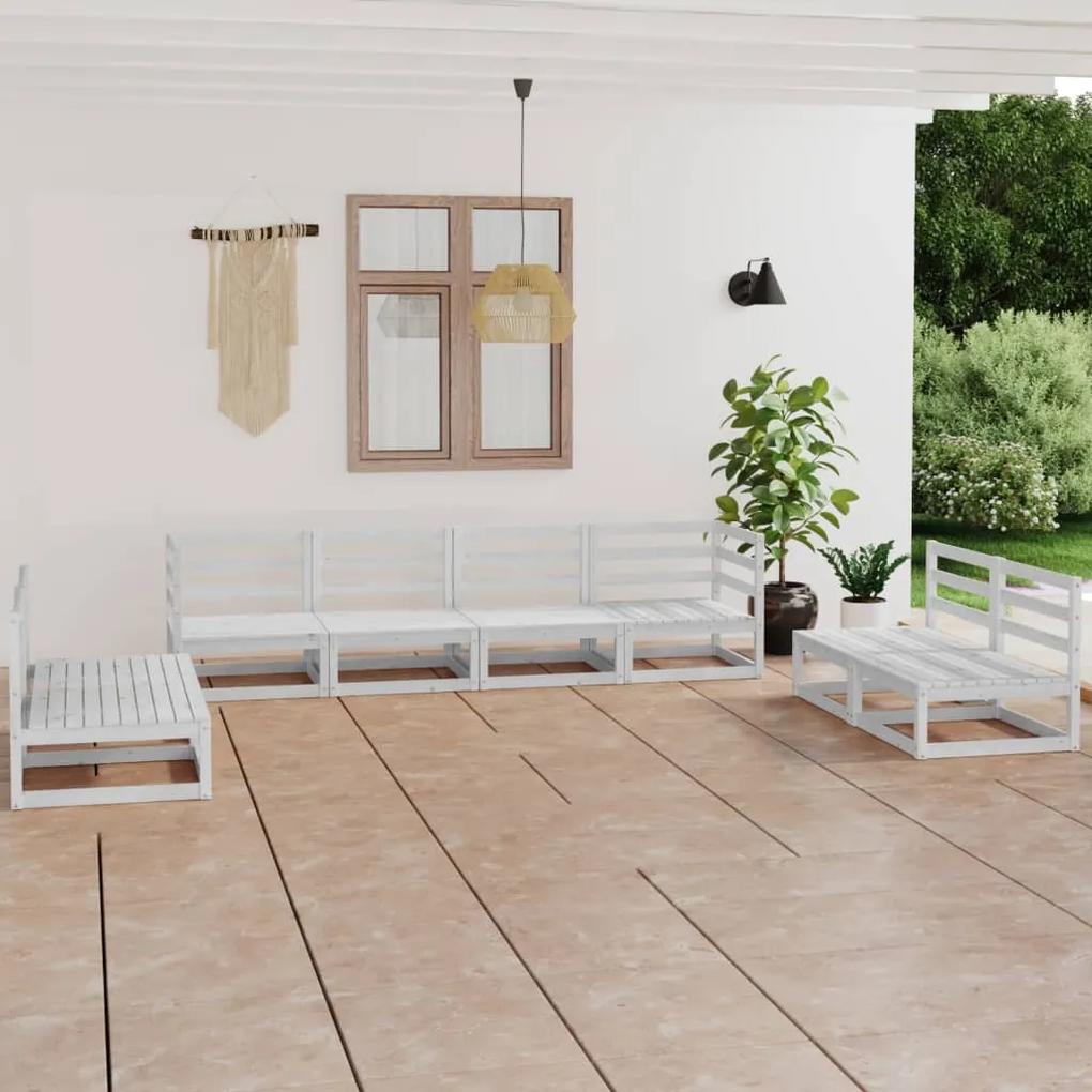 8 pcs conjunto lounge de jardim pinho maciço branco