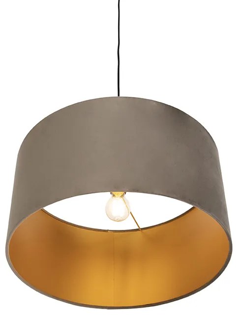 Candeeiro de suspensão com abajur em veludo taupe com dourado 50 cm - Combi