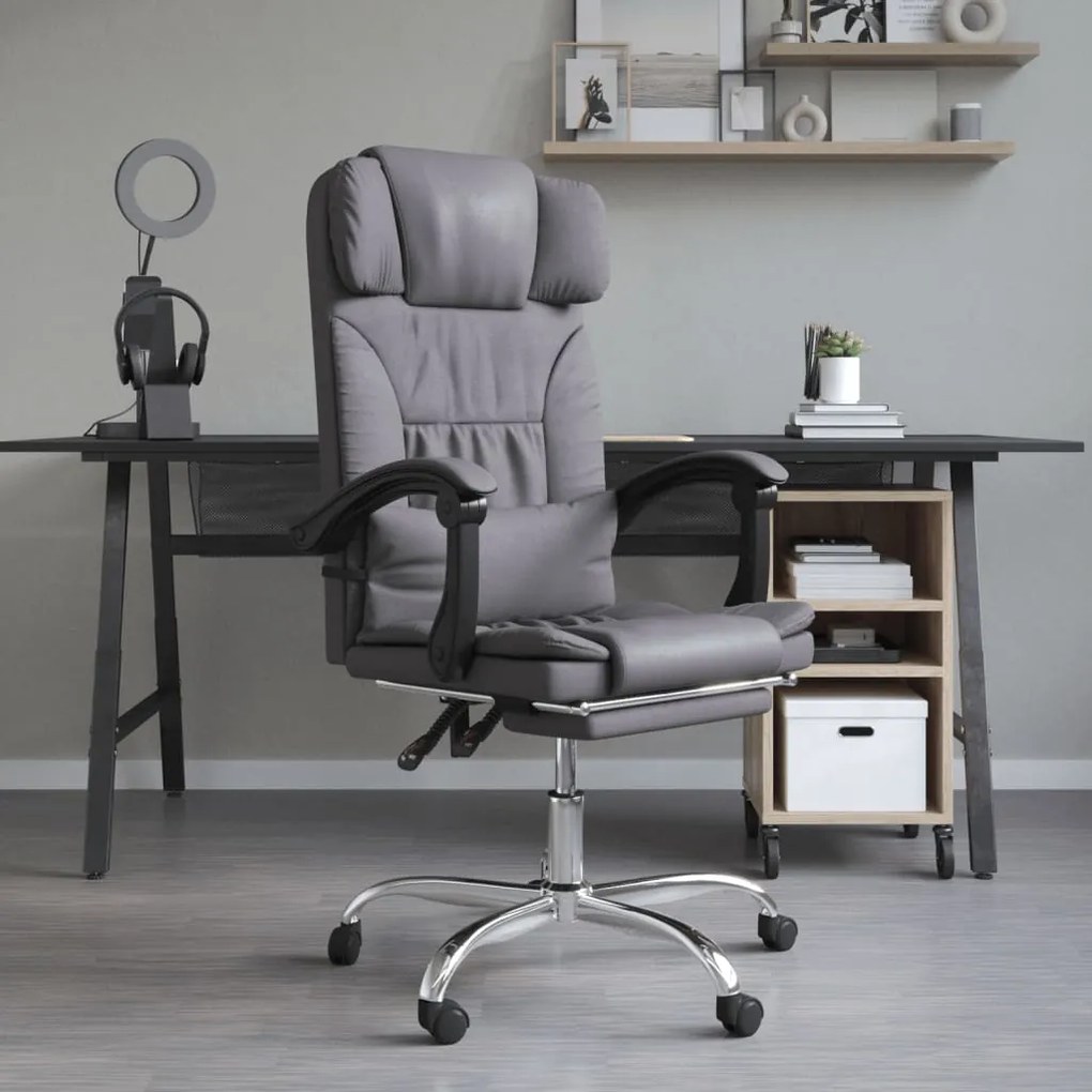 vidaXL Cadeira massagens escritório reclinável couro artificial cinza