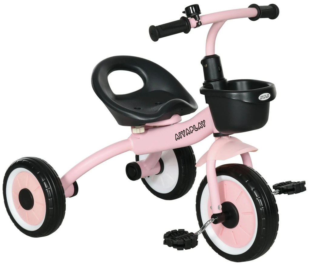 AIYAPLAY Triciclo para Crianças de 2 a 5 anos com Assento Ajustável Cesta Buzina e Pedais e 3 Rodas 70,5x53x58 cm Rosa