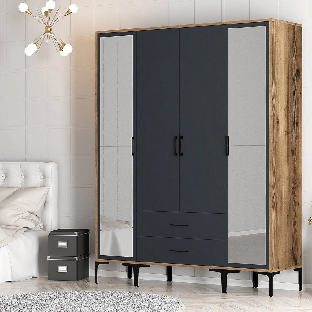 Roupeiro Kumsal RTR – Nogueira Antracite – 160x47,5x201,4 cm