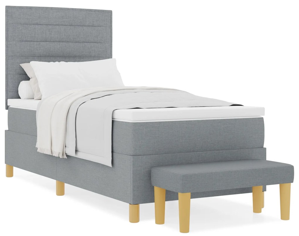 Cama Box Spring com Colchão e Banco Cinza Claro 80x200 cm Tecido