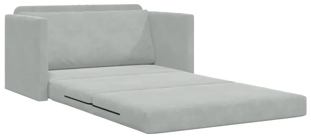 Sofá Cama de Chão 2-em-1 Cinza Claro 124x204x61 cm Veludo