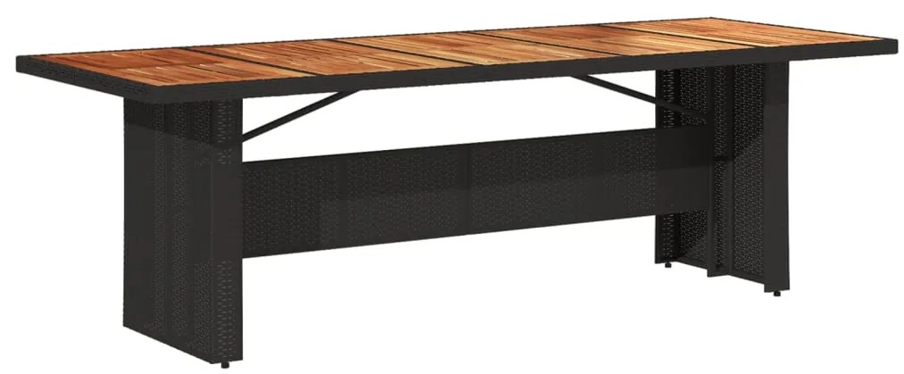 Mesa de jardim com tampo de madeira de acácia vime PE preto