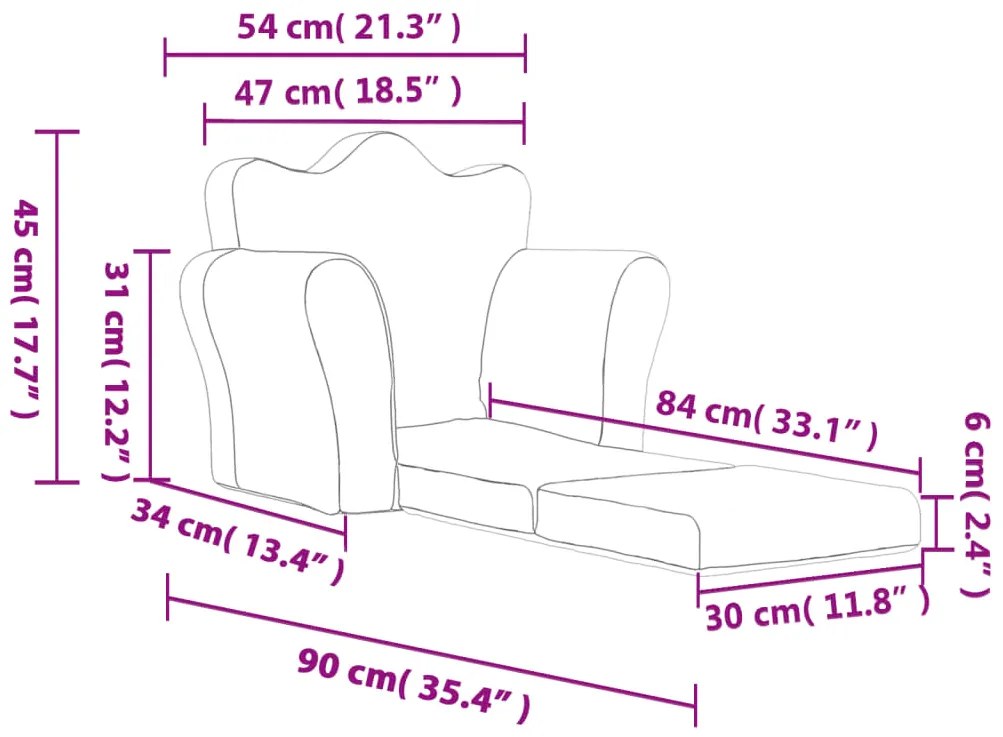 Sofá-cama infantil de pelúcia rosa