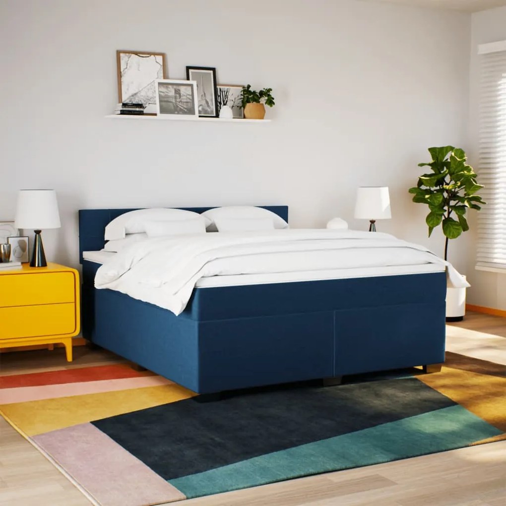 Cama com molas/colchão 180x200 cm tecido azul