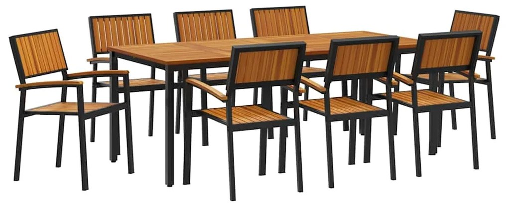 Conjunto de Jantar para Jardim com 9 Peças em Madeira Maciça de Acácia