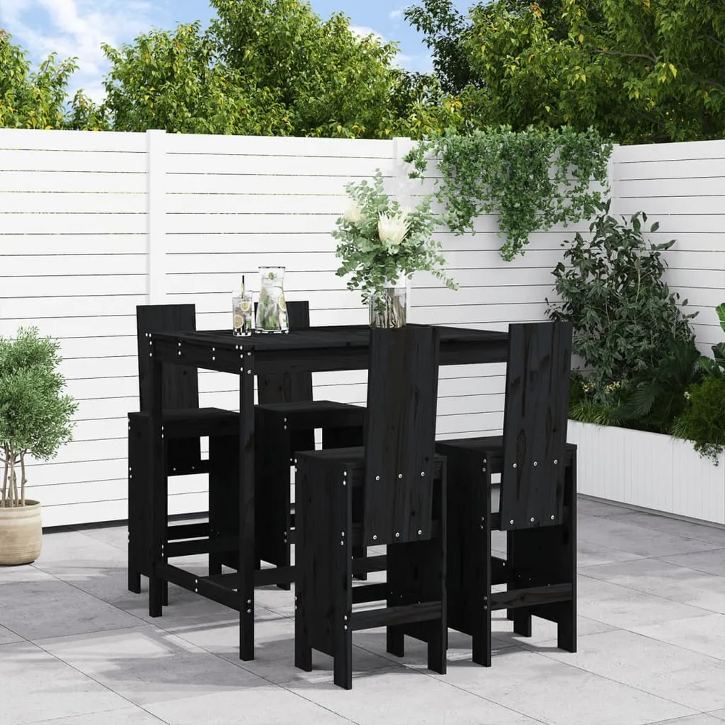 vidaXL 5 pcs conjunto de bar para jardim pinho maciço preto