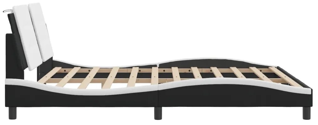 Estrutura cama c/ luzes LED 180x200cm couro artif. preto/branco