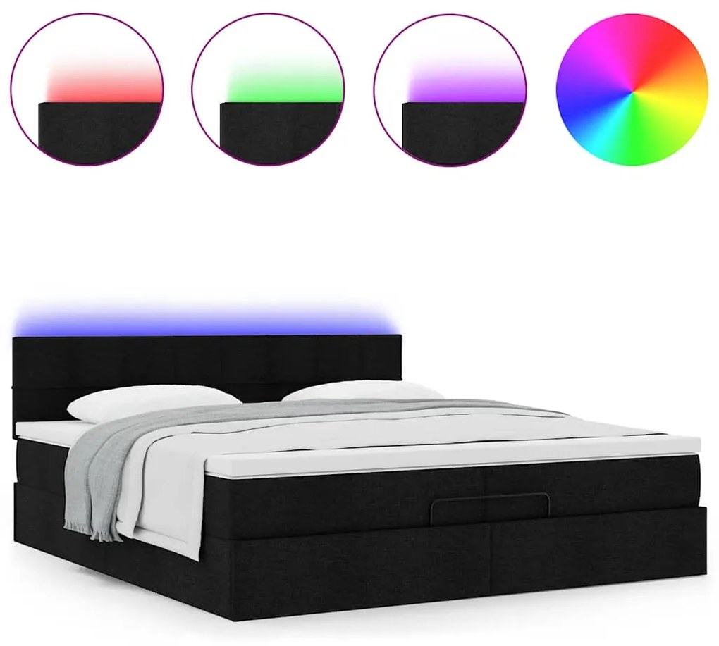 63 / 5,000vidaXL Estrutura de cama otomana com colchões tecido preto