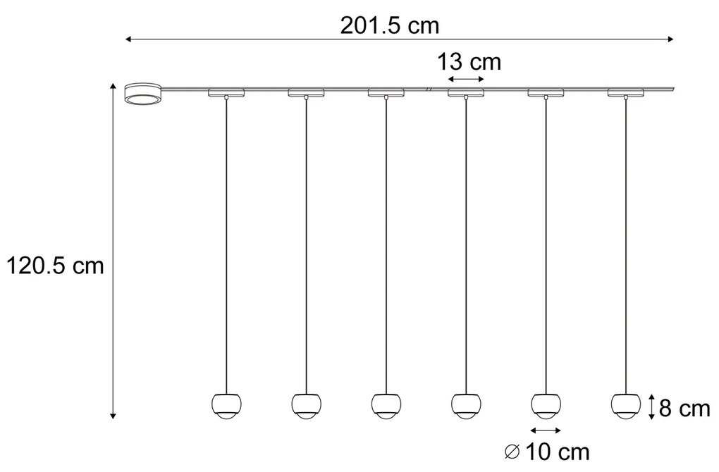 LED Sistema de iluminação de trilho moderno com 6 pendentes pretos monofásicos - Magnetic Lance Moderno