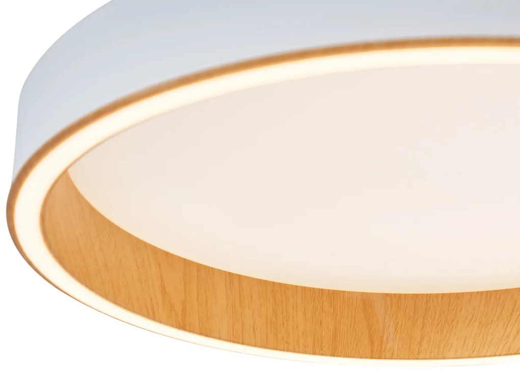 Plafon de design branco com madeira 40cm incl. LED com interruptor de 3 níveis - Ingo Design
