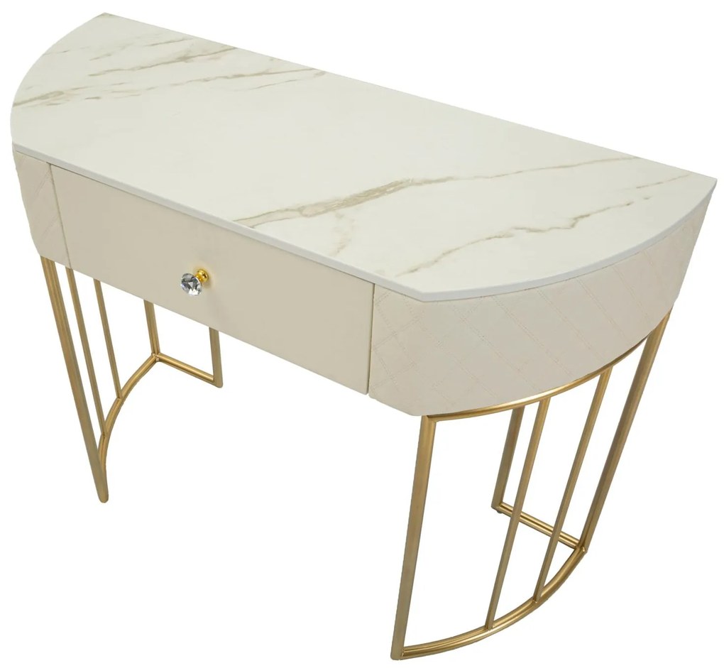 Consola de Entrada Sharon - Madeira e MDF Branco com Detalhes Dourados