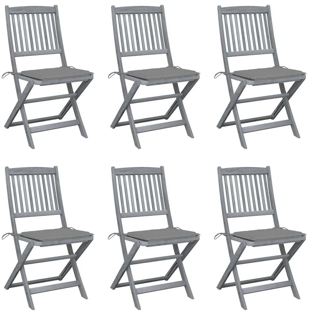 Cadeiras exterior dobráveis c/ almofadões 6 pcs acácia maciça