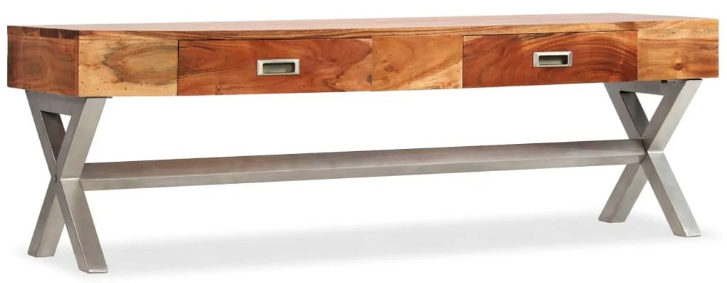 Móvel de TV com gavetas madeira de acácia maciça 140 cm