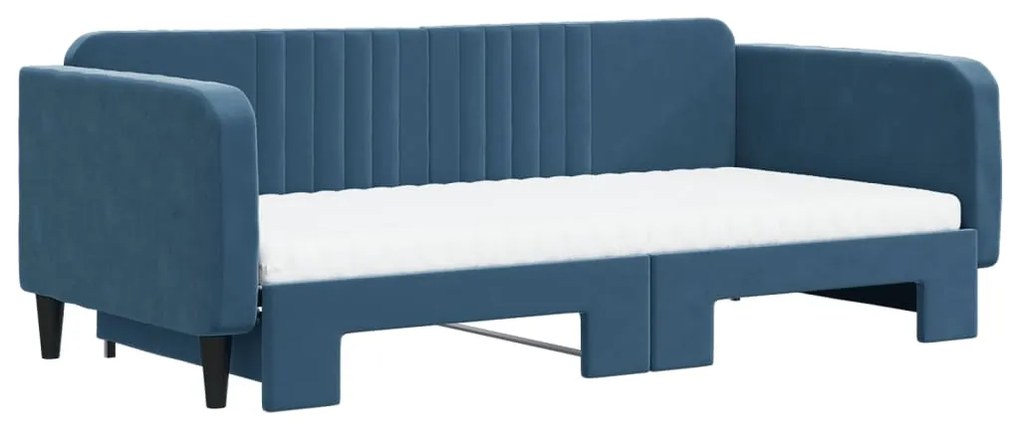 Sofá-cama com gavetão e colchões 100x200 cm veludo azul