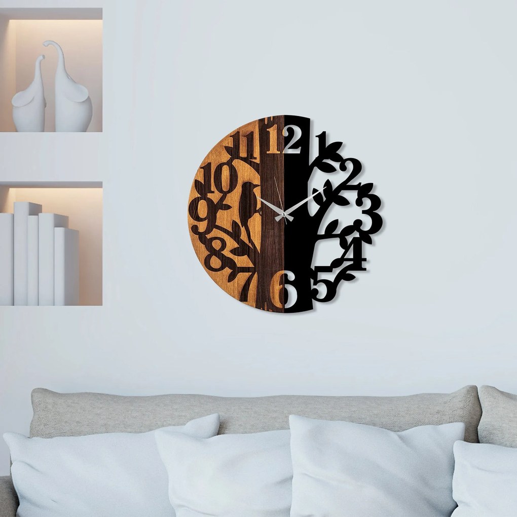 Relógio de Parede Decorativo Mas-071 – Nogueira e Preto – 56 cm