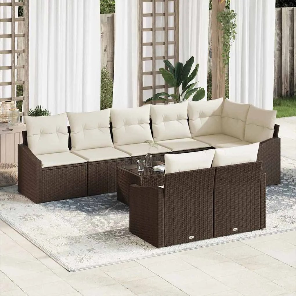 vidaXL Conjunto de Sofá de Jardim de 8 Peças com Almofadas Cinzas em Rattan