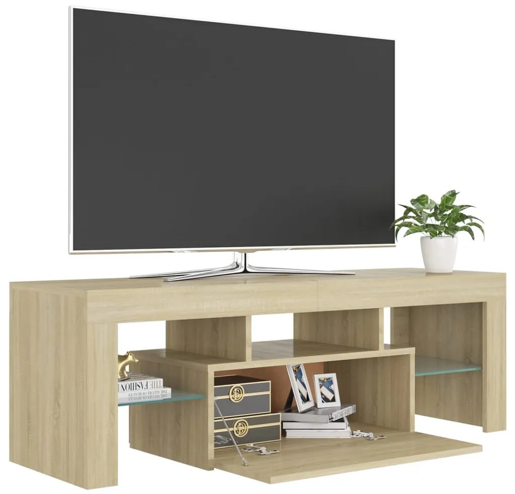 Móvel de TV com luzes LED 120x35x40 cm carvalho sonoma
