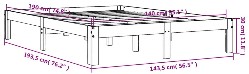 Cama sem colchão 140x190 cm pinho maciço castanho-mel
