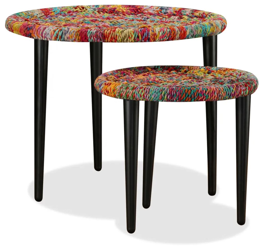 Conjunto mesas de centro 2 pcs detalhes chindi multicor