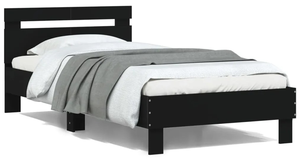 vidaXL Estrutura cama c/ cabeceira 100x200 cm derivados madeira preto