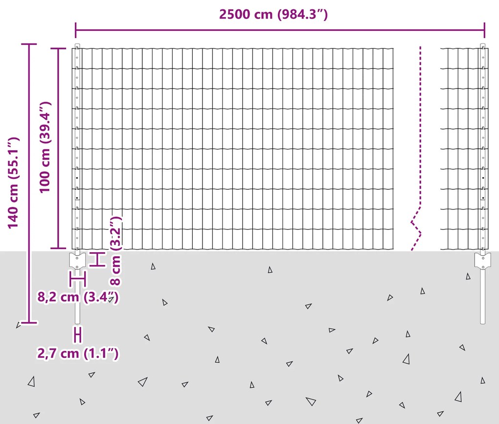Cerca Euro com 22 Postes U Cinza 1x25 m Aço