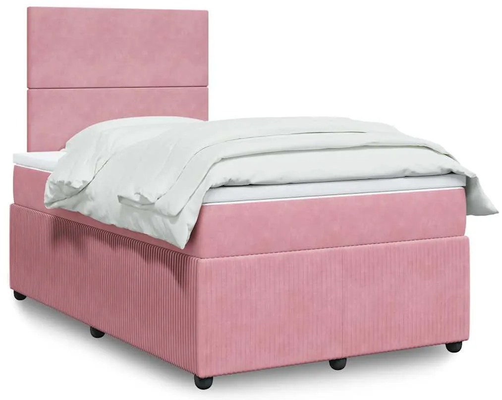 Cama boxspring com colchão 120x190 cm veludo rosa