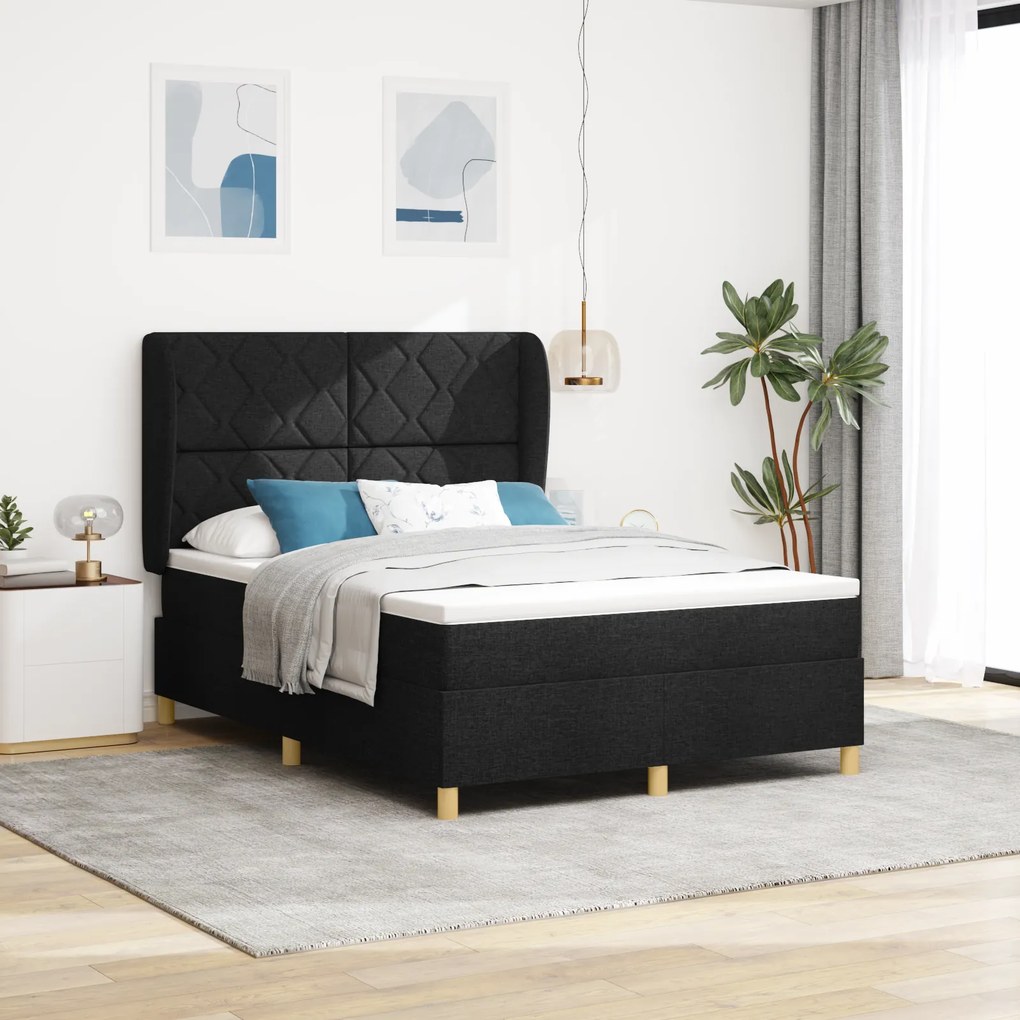 Cama Box Spring com Colchão vidaXL Preto 140x200 cm Tecido