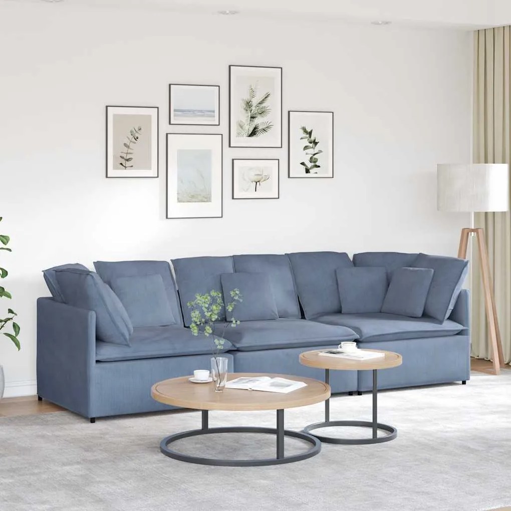 vidaXL Sofá modular com almofadas tecido corduroy azul