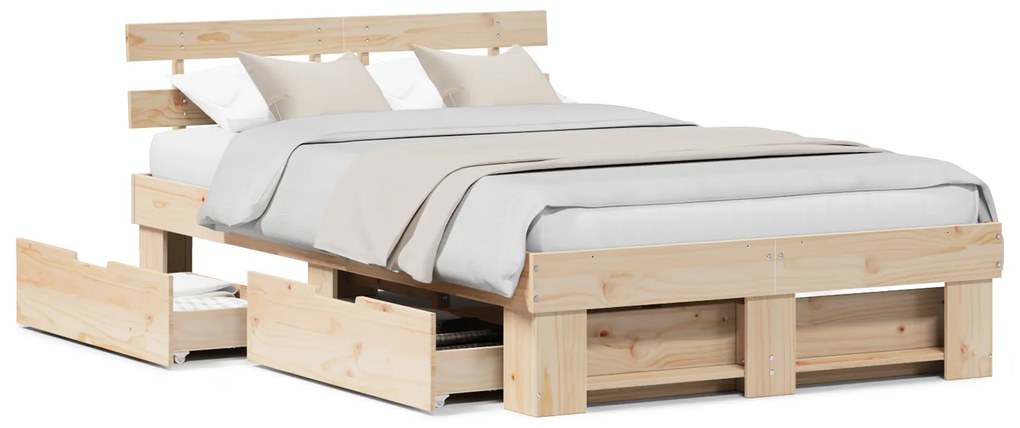 Estrado de Cama com Gavetas 140x190 cm Pinho Maciço