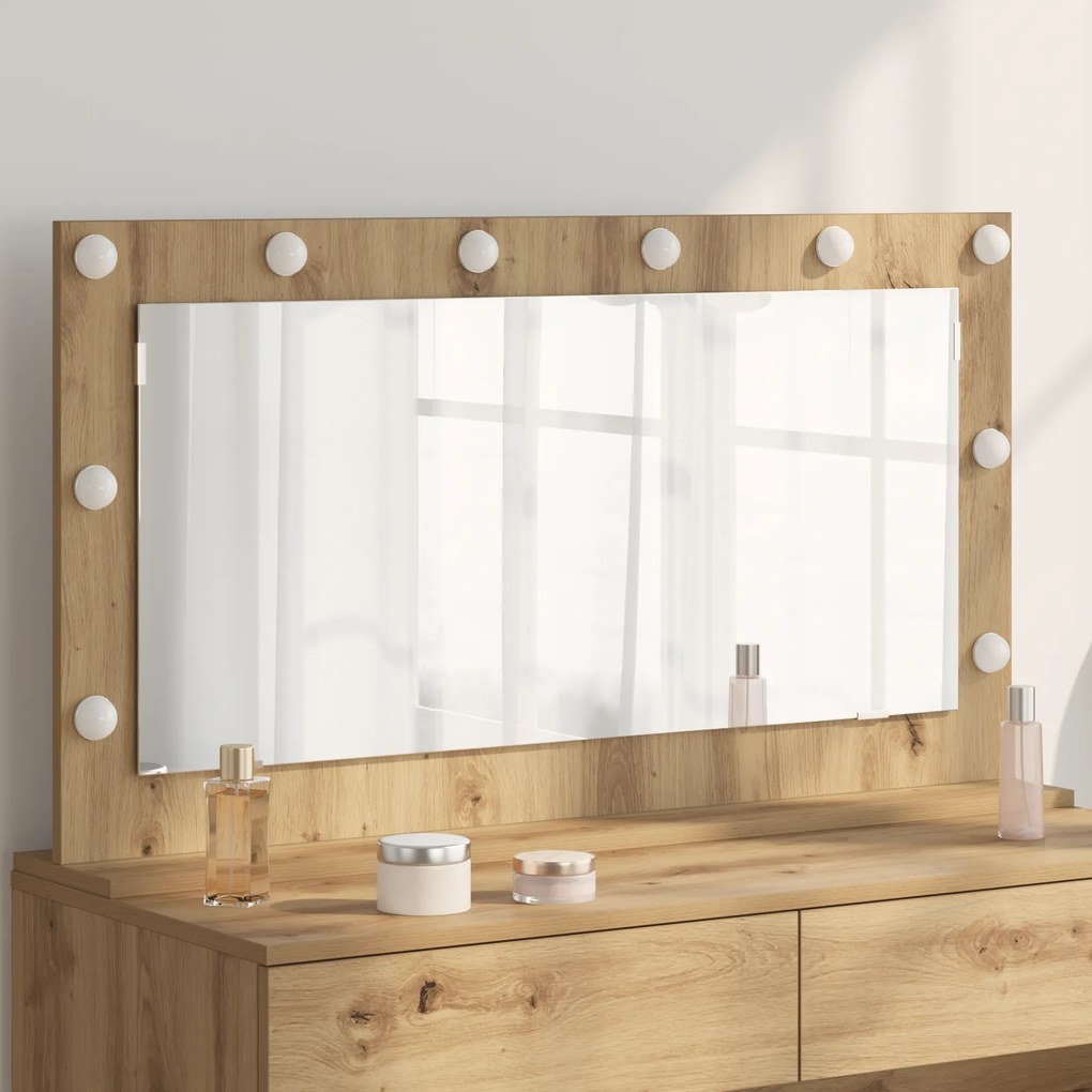 vidaXL Espelho de Vanity Carvalho Artesanal Madeira e vidro 100 x 55 cm