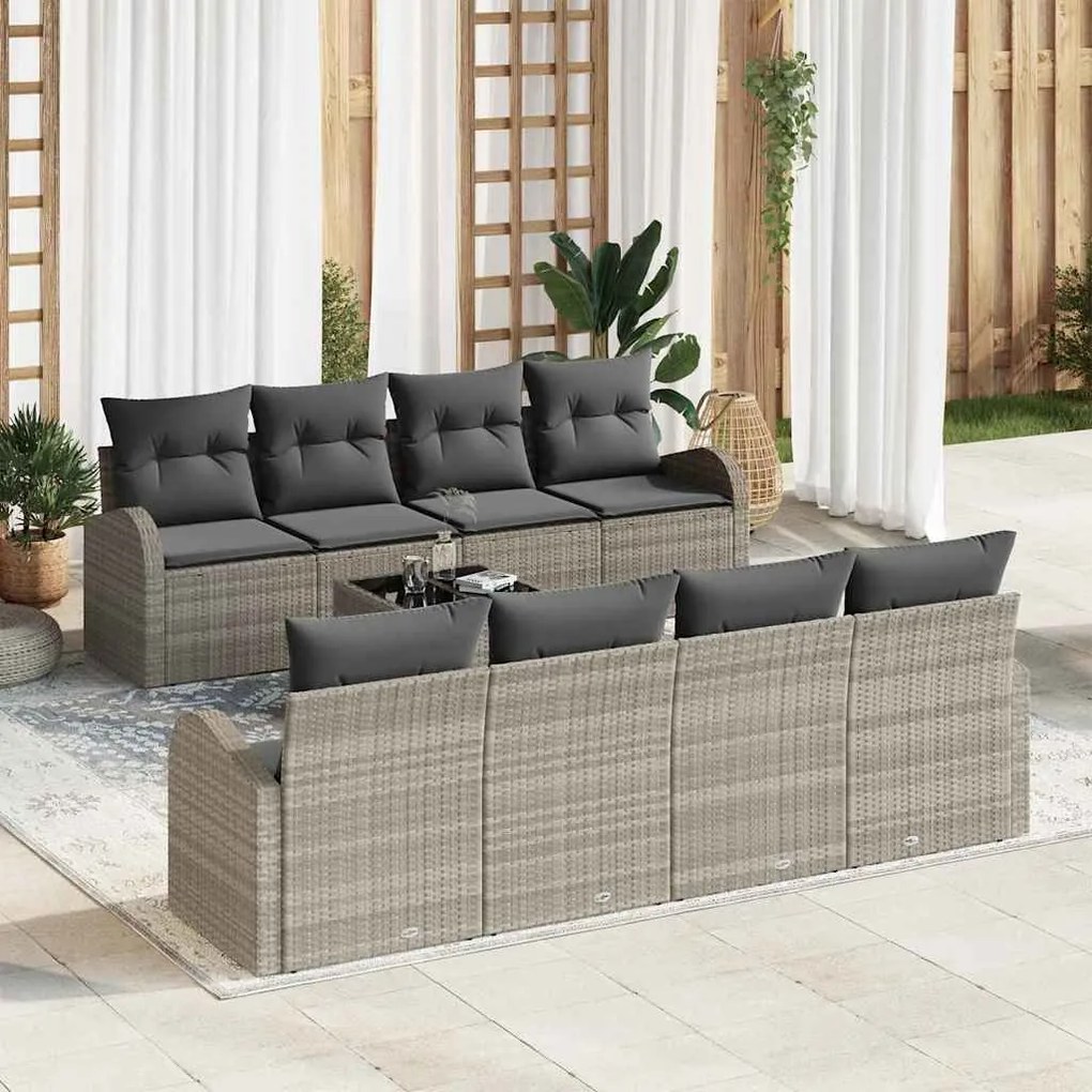 Sofá de Jardim Modular de 9 Peças com Almofadas Cinza Claro