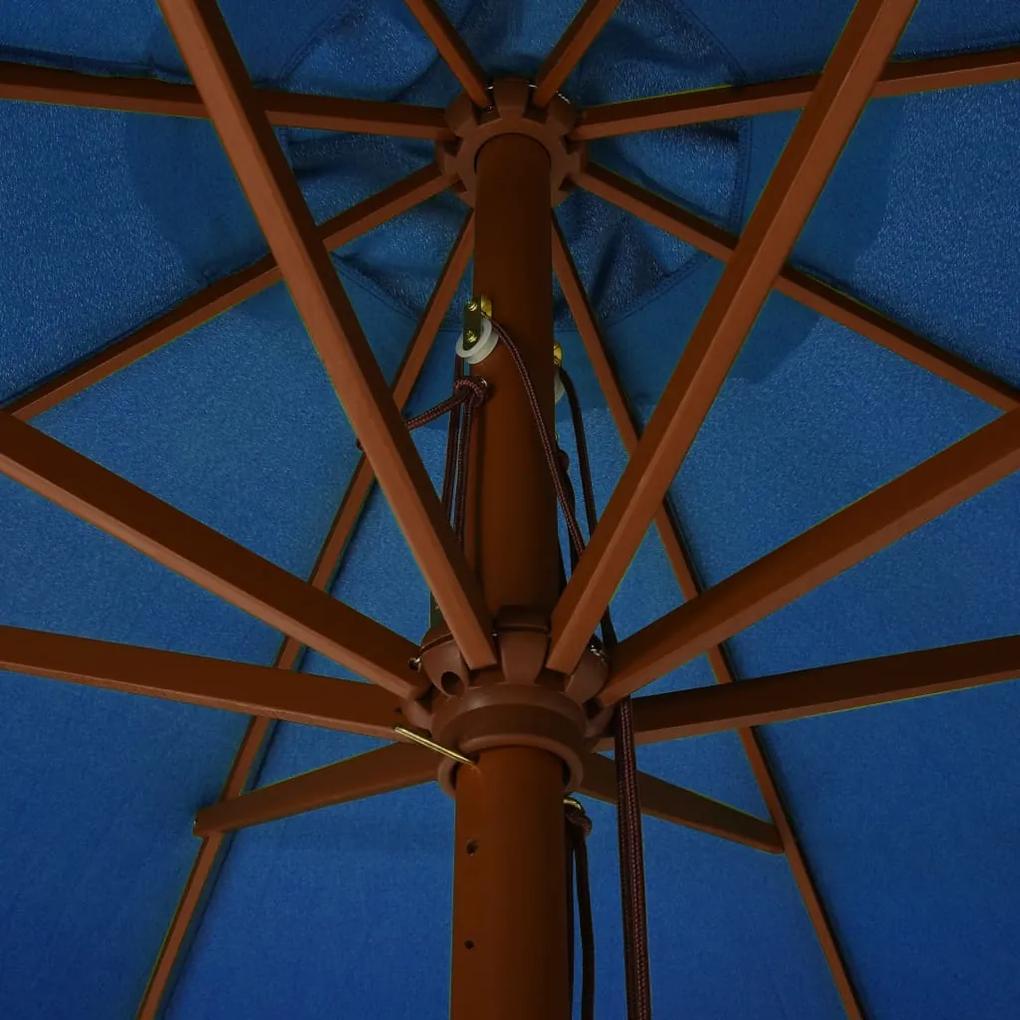 Guarda-sol de exterior com poste em madeira 330 cm azul-ciano