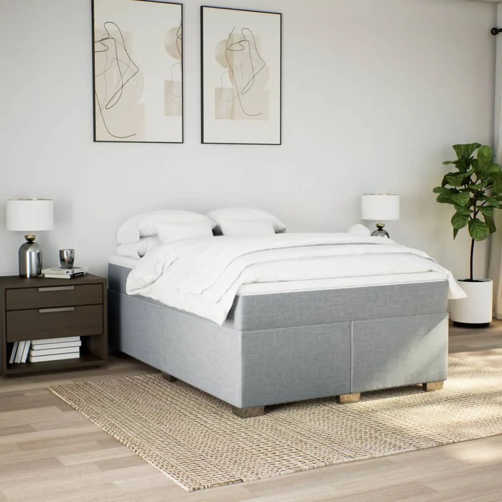 Cama com molas/colchão 160x200 cm tecido cinzento-claro