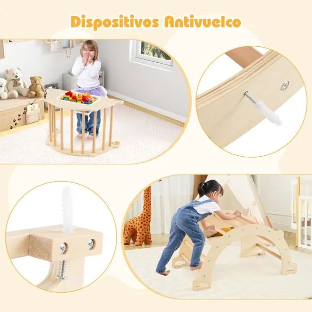 Estrutura multifuncional de escalada para crianças maiores de 3 anos 80 x 47 x 41 cm Natural