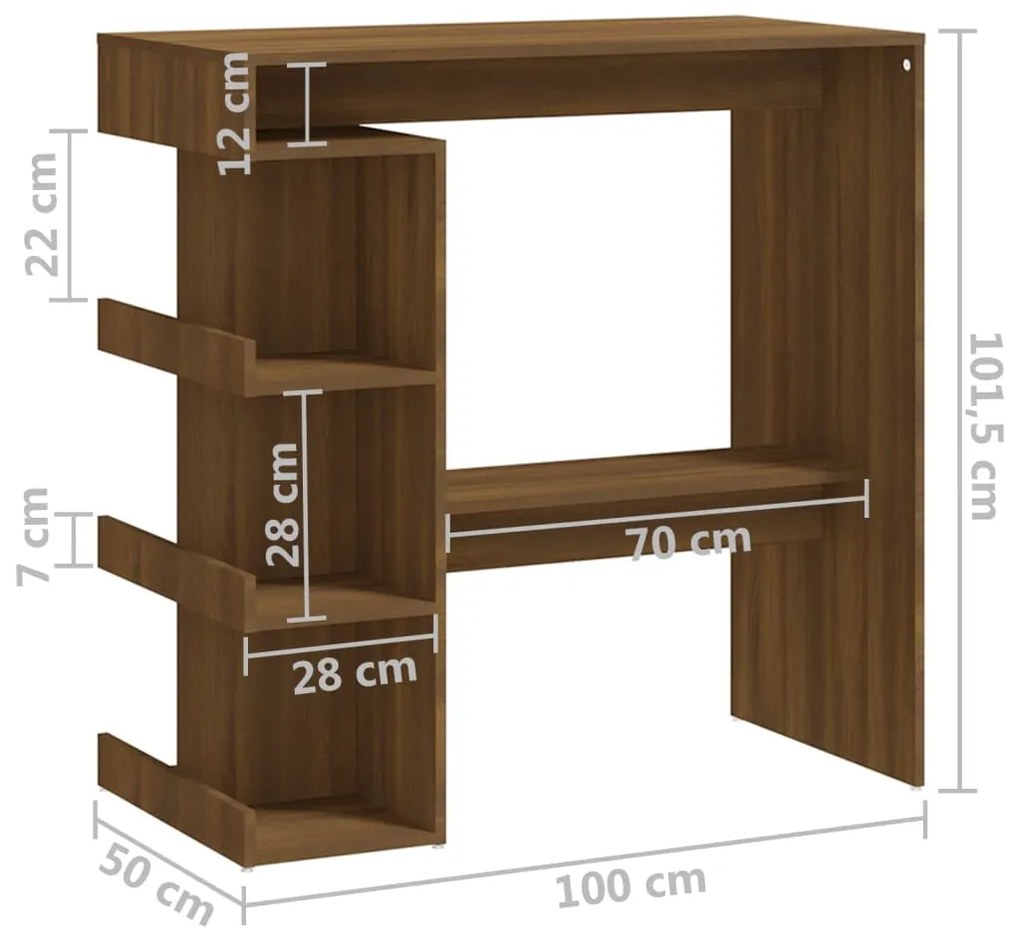 Mesa bar c/ prateleiras 100x50x101,5 cm contraplacado castanho