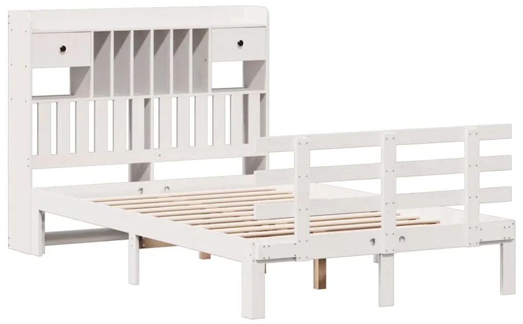 Cama com estante sem colchão 135x190 cm pinho maciço branco