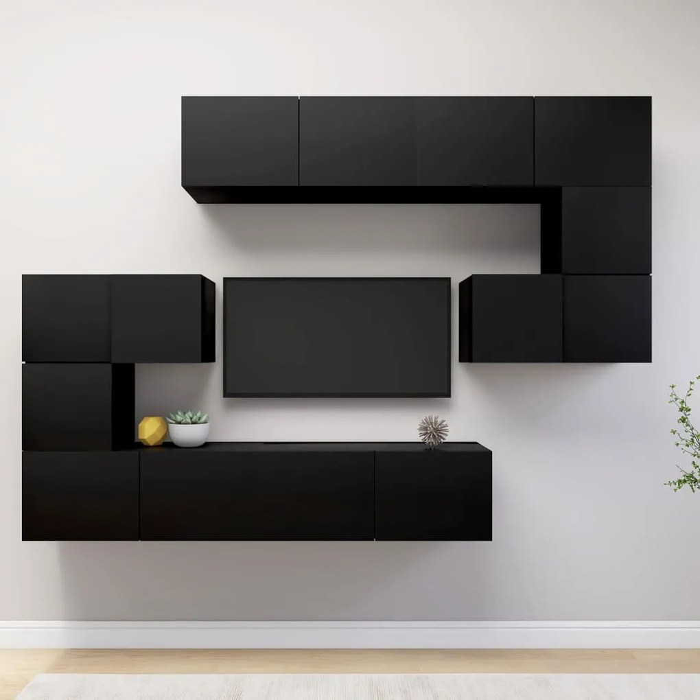 vidaXL 8 pcs conjunto de móveis de TV derivados de madeira preto